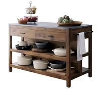 Farmhouse Kitchen Island with Sintered Stone Top, 2 Shelves, Towel Bar - Compact Prep Storage Cabinet for Small Spaces, Rustic Wood Design, Modern Kitchen Furniture
