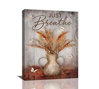 Farmhouse Kitchen Just Breath Wall Art Rustic Ears Of Wheat Butterfly Pictures Wall Decor Country Canvas Print Painting Framed Artwork Home Decorations For Bathroom Bedroom Office 12"x16"