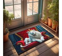 Farmhouse Kitchen Mats A Majestic White Lion Wearing A Golden Crown Sits Regally On An Ornate Red Throne Doormat Front Door Rugs Indoor Stuff For Bedroom(50X80CM)