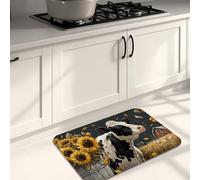 Farmhouse Kitchen Mats for Floor, Black and Yellow Sunflowers Vintage Soft Mats, Cushioned Comfort Washable Non Slip Decor Rugs for Kitchen Sinks Laundryroom Bathroom 20x31 Inch