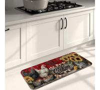 Farmhouse Kitchen Mats for Floor, Rustic Chicken and Sunflower Pattern Soft Mats, Cushioned Comfort Washable Non Slip Decor Rugs for Kitchen Sinks Laundryroom Bathroom 16x47 Inch