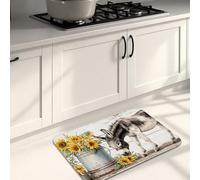 Farmhouse Kitchen Mats for Floor, Rustic Donkey and Sunflower Pattern Soft Mats, Cushioned Comfort Washable Non Slip Decor Rugs for Kitchen Sinks Laundryroom Bathroom 20x31 Inch