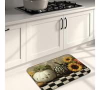 Farmhouse Kitchen Mats for Floor, Vintage Pumpkin and Sunflower Design Soft Mats, Cushioned Comfort Washable Non Slip Rugs for Kitchen Sinks Laundryroom Bathroom 20x31 Inch