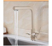 Farmhouse Kitchen Sink 3-Way Faucet with Drinking Water Filter Double Handle Retro Antique Brass & Chrome Finish Hot & Cold Water Tap for Commercial Use