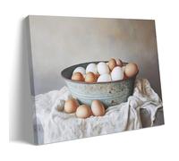Farmhouse Kitchen Wall Art, Simple Egg Still Life with Rustic Metal Bowl, Cozy Countryside Style, Practical Hanging Paintings Poster for Dining Room Household Decoration 12x18inch(30x45cm)