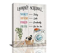 Farmhouse Laundry Wall Art Room Decor Canvas - Country Schedule Prints Sign Painting Rules Accessories Bulldog Pictures Framed Artwork Home Decorations for Bathroom 12"x16"