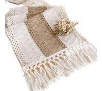 Farmhouse Macrame Table Runner Cream Brown Burlap For Long Home Decor