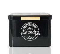 Farmhouse Metal Laundry Pods Holder with Hinged Lid - Modern Laundry Room Organization and Storage - Black