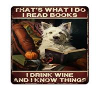 Farmhouse Metal Sign That's What I Do I Read Books I Drink Wine Room Decor for Men Aluminum Tin Signs for Outside Backyard Yard Watercolor Dog Colorful Puppy Art Poster Gift for Fence 12x12