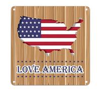 Farmhouse Metal Tin Sign Independence Day 4th of July Party Tin Plaque National Day Love US Flag Maps Beach Coastal Sign Retro Wood Grain Funny Bar Signs Outdoor Indoor Wall Panel 12x12in