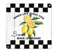 Farmhouse Metal Tin Sign When Life Gives You Lemon Tin Plaque Birthday America Buffalo Plaid Metal Wall Decor Art Buffalo Plaid Poolside Decor Outdoor Indoor Wall Panel 12x12in