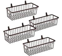 Farmhouse Metal Wire Bin Basket with Handle - Small, 4 Pack - Rustic Home Storage Organizer for Cabinets,Pantry,Closets,Cupboards, Shelves,Countertops,Bathroom Vanity,Kitchen,Bedroom (Bronze)