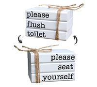 Farmhouse Mini Bathroom Sign Decor Funny Wooden Book Stack for Bathroom Tray Decor Bathroom Shelf Sitter 2 Signs in 1 Reversible Mini Book Set of 3 for Restroom Wooden Rustic Sign