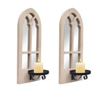 Farmhouse Mirror Candle Sconces Set of Two,Wall Mounted Candle Holder,Arched Floating Mirror Sconces for Living Room, Bedroom, Kitchen, Bathroom, 14.75" Tall