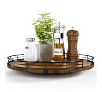 Farmhouse Oak 13" Lazy Susan Turntable Organizer for Cabinet, Round Wooden Lazy Susan Organization and Storage for Dining Table, Pantry, Kitchen, Countertop, Cupboard,Home Decor, Walnut Wood