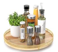 Farmhouse Oak 13" Lazy Susan Turntable Organizer for Cabinet, Round Wooden Lazy Susan Organization and Storage for Dining Table, Pantry, Kitchen, Countertop, Cupboard,Home Decor