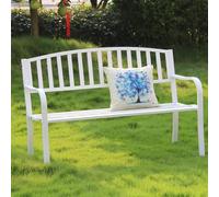 Farmhouse Outdoor Bench Cast Iron Metal Frame Patio Park Bench Accented Lawn Front Porch Path Yard Decor Deck Furniture
