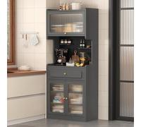 Farmhouse Pantry Cabinet with Doors & Adjustable Shelves Freestanding Storage for Kitchen Coffee Bar Workstation Dining Room & Living Room (Gray 70.9x19.7in)