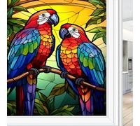 Farmhouse Parrot Stained Glass Window Film Fantasy Leaf Bird Abstract Privacy Window Film Non-Adhesive Glass Film Decorative Static Cling Film for Home Office 60 x 90 cm
