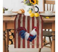 Farmhouse Patriotic Chicken Table Runner 72 Inches Long,Table Runners Kitchen Dining Tables Decoration for Home Party Decor, American Flag Vintage Wood Board Tables Runner Wedding Dresser Scarf