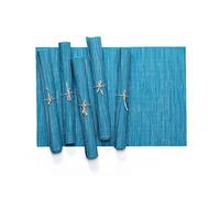Farmhouse Placemats, Blue Placemats Set of 6 18x12 Inch Square Bamboo Pattern PVC for Dining, Kitchen, Party