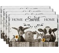 Farmhouse Placemats Set of 4 Funny Animal Table Mats Black and White Washable Place mats for Party Kitchen Dining Decoration 12x18 Inch
