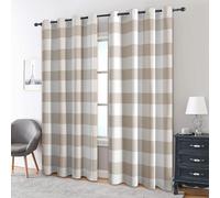 Farmhouse Plaid Blackout Curtains, 54 Drop, Yellow White Gingham Rustic Printed Curtains for Living Room, Bedroom, Eyelet Drapes for Window Home Decor, 46x54 Inch 2 Panels Aah-91