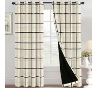 Farmhouse Plaid Curtain Blackout, Beige Checkered Tartan Curtains 46x90, Living Room & Bedroom Decor Drapes, Eyelet Window Treatments 90 Drop, 2 Panels, Farmhouse Plaid Home Decor LUKC2436