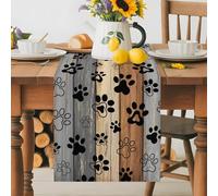 Farmhouse Plank Cute Dog Paws Table Runner 70 Inches Long,Table Runners Kitchen Dining Tables Decoration for Home Party Decor, Gray Brown Wood Grain Tables Runner Wedding Dresser Scarf