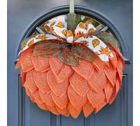 Farmhouse Pumpkin Wreath For Front Door Burlap Autumn Pumpkin Garland Ribbon Fall Wreath With Bow And Berries Artificial Small Cute Halloween Garland Handmade Rustic Farmhouse Wreaths Outside
