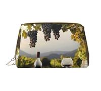 Farmhouse red Wine Printed Makeup Bag for Women Portable Leather Make up Bag Travel Zipper Cosmetic Bags Organizer