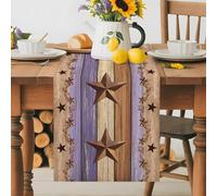 Farmhouse Retro American Star Table Runner 70 Inches Long,Table Runners Kitchen Dining Tables Decoration for Home Party Decor, Country Purple Brown Wooden Tables Runner Wedding Dresser Scarf
