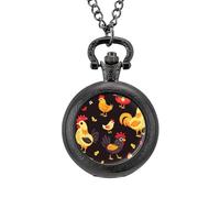 Farmhouse Rooster Chicken Hen Vintage Pocket Watch Alloy Pendant Watches Necklace Gift for Men Women Black-Style