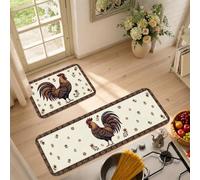 Farmhouse Rooster Decor Kitchen Rugs Sets of 2 | Farmhouse Theme, Kitchen Runner Rugs, Floral Accents, Rustic Decor, Country Kitchen Style, Traditional Patterns