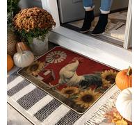 Farmhouse Rooster Doormat, Red Chicken Door Mat for Autumn Decor, Rubber Waterproof Non-Slip Dust Absorbent Entry Mats, Easy Clean 29x17 Inch