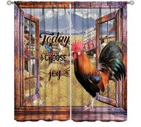 Farmhouse Rooster Kitchen Curtains,Rustic Wooden Barn Quotes Inspirational Country Drape for Bedroom Living Room Window Treatment 2 Panels Set Total Size 63" W X 63" L Inch