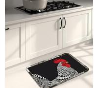 Farmhouse Rooster Kitchen Mats for Floor, Black White Chicken Patterned Cushioned Comfort Washable Non Slip Decor Rugs for Kitchen Sinks Laundry Room Bathroom 16x24 Inch
