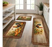Farmhouse Rooster Kitchen Mats for Floor, Rustic Vintage Soft Mats, Autumn Cushioned Comfort Washable Decor Rugs for Kitchen Sinks Laundryroom Bathroom 3pcs