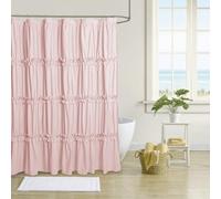 Farmhouse Ruffle Shower Curtain with Handmade Ruched, Vintage Ruffled Fabric Bathroom Curtains, Decorative Elegant Bathroom Curtain with 12 Holes, Peach Pink, 72" W x 72" H(N60049)