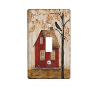 Farmhouse Rustic Crow Decorative Light Switch Cover Wall Plate 1 Gang Single Toggle, Country Wood House Raven Electrical Faceplate for Kitchen Bathroom, Bird Switchcover Decor
