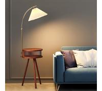 Farmhouse Rustic Floor Lamp with Table Attached - Wooden End Side Table Floor Lamp for Bedroom, Living Room, Office, Kids Room - Reading Lamp