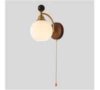 Farmhouse Rustic Wall Sconce Vintage Wood Glass Shade Pull Chain Wall Light Lighting Fixture Metal Wall Lamp with E26/E27 Base for Bedroom Living Room Reading Nook Entryway Hallway Dining Room(25cm)