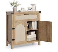 Farmhouse SideboardCabinet with Rattan Decor Kitchen Buffet 1 Der 2 Doors Shelves Coffee Bar for Living Room & Hallway 76x35x84 cm