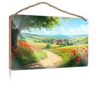 Farmhouse Signs A Picturesque Countryside with Vibrant Red Poppies Lining A Stone Path Plaque Sign Gifts for Everyone(23X35CM)