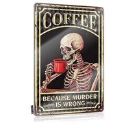 Farmhouse Signs Americana Backyard Bar Decor Home Decor - Coffee Skull Because Murder Is Wrong Waterproof Rustic Style Artwork For Country Bar(30X40CM)