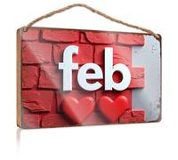 Farmhouse Signs Love In February: Hearts On Red Brick Background Wooded Sign Small Wooden Signs With Sayings Dumb Funny Gifts(15X28CM)