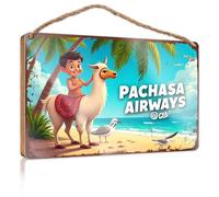 Farmhouse Signs Pachasa Airways: A Tropical Adventure With Llama And Seagulls Wooded Sign Bosses Day Decorations Pool Decorations Outdoor(20X30CM)
