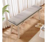 Farmhouse Solid Wood Upholstered Bench Narrow Entryway Seat for Bedroom Dining Room Kitchen & Hallway Stylish White Wooden End of Bed Bench (55in / 140cm)