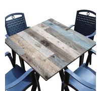 Farmhouse Square Fitted Tablecloth with Elastic Edge Wood Grain Card Table Cover Outdoor Wipeable Card Tablecloth for Indoor Kitchen Decor (Fit for 34"x34"Square Table)