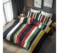 Farmhouse Stripe Duvet Cover Single Bedding Sets, Red Green White Black Pattern, Reversible Design Bedroom Decor Bed Quilt Cover with 1 Pillowcase, Microfiber, Zip - SMK5260